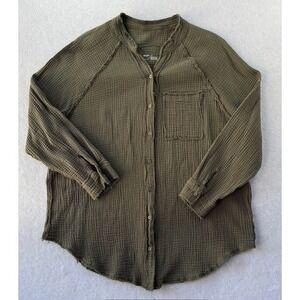 Aerie Womens SML Oversized Gauzy Shirt Sage Green Pool to Party Beach Coverup‎